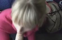 Blonde slut sucking cock in public