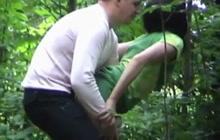 Naughty couple caught fucking in the woods