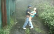 Indian couple fucking while standing in the rain