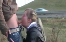 Cum in mouth by the side of the highway