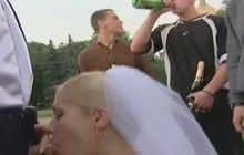 New Bride Celebrating Gets Gang fucked in the Park